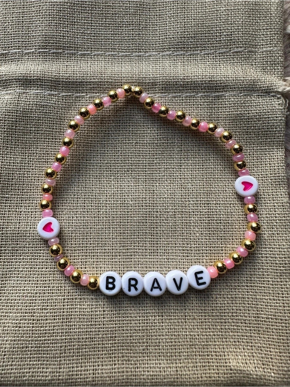 Beaded BRAVE Bracelet in Pink & Gold Like New